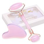 LUCKLING Rose Quartz Gua Sha and Jade face Roller Set,Gua Sha Stone and Face Roller are Skincare Tools for Women,Facial Massager Roller Use for Face,Eye,Neck,Relieve Fine Lines and Firming Facial