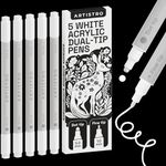 ARTISTRO 5 White Acrylic Paint Pens, Acrylic Paint Markers Dual Tip (Fine 1mm + Dot 5mm), Acrylic Markers for Fabric, Canvas, Rock, Glass, Wood, Paper, DYI, Painting Kit Markers for Kids and Adults