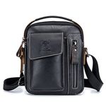 BULLCAPTAIN Men's Shoulder Bag, Genuine Leather Bag, Bullcaptain Vintage lightweight Cross Body Everyday Satchel Bag (Black)