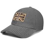 Outdoor Shaping UK Flag Embroidery Leather Patch, Grid Fleece Dad Cap Adjustable, Waffle Baseball Hat Vintage Style, Unisex Casual Cap Breathable, Outdoor Hiking Travel Daily Wear Grey