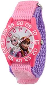 Disney Frozen Kids' Plastic Time Teacher Analog Quartz Nylon Strap Watch, Pink, Pink, Purple, Plastic Kids