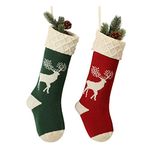 Christmas Stockings, Knitted Reindeer Pattern Xmas Stockings Traditional Hanging Socks Ornament for Family Holiday Party Decorations 46CM