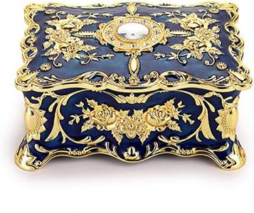 Hipiwe Vintage Metal Jewelry Box - Two Layer Rectangular Trinket Organizer Storage Box Ornate Treasure Chest Box Jewelry Decorative box Keepsake Gift Box Case for Women Girls, 7"x5"x3"