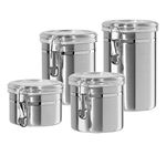 Oggi Stainless Steel Canister Set with Airtight Acrylic Lid and Clamp, 4-Piece