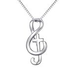 Musical Note Necklace Pendant 925 Sterling Silver Treble Clef Music Jewelry Guitar Necklace Piano Necklace for Women Music Lover, Sterling Silver