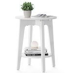 VASAGLE Round Side Table with Lower Shelf, End Table for Small Spaces, Nightstand for Living Room, Bedroom, White ULET283T14