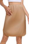 Vlazom Women's Half Slips Soft Satin Lace Underskirt Short Silk Waist Slips Petticoat for Skirts Underdress,Champagne,XXL