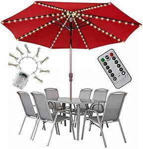 PULIVIA Umbrella Lights Patio Outdoor Strings Lights with 104 LEDs 8 Lighting Modes Remote Control, Battery Operated Waterproof Umbrella Lights 2024 Upgraded, Warm White Battery not Included