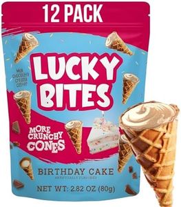 BEEMAX Lucky Bites Birthday Cake Mini Waffle Cones, Crispy Filled with Milk Chocolate & Cream Flavor, Bite-Size Snack for Dessert or Ice Topping, 2.82 oz Resealable Bag, 12-Pack