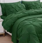 LANE LINEN Queen Comforter Set - 7 Pieces Pintuck Bed in A Bag Queen, Queen Bed Set with Comforters, Sheets, Pillowcases & Shams, Bedding Set - Olive Green