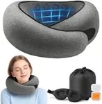 Purroch Advanced Memory Foam Neck Travel Pillow, Neck Pillow Airplane with Eye Mask & Ear Plugs, Designed for The Comfort of Travel & Office, The Pillow for Plane, Car, Home, Work, Dark Grey