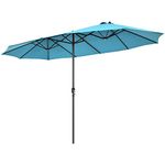 Tangkula 15Ft Double-Sided Patio Umbrella, Outdoor Extra Large Umbrella W/Hand-Crank System & Air Vents, Market Twin Umbrella W/ 12-Rib Sturdy Metal Frame for Poolside, Garden Backyard (Turquoise)