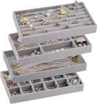 Amaxone 4 Pack Velvet Jewelry Trays Organizer, Stackable Jewelry Display Case Drawer Inserts Tray, Necklace Storage Holder for Earring, Ring, Bracelet, Brooch, Watch, Multi-slot Design