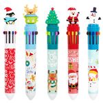 Cute Cartoon Christmas Multicolor Ballpoint Pen 0.7mm, 10-in-1 Colored Retractable Ballpoint Pens for Office Supplies Students Children Gift, 5 Count