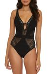 BECCA Women's Standard Color Play Crochet Plunge One-Piece, Black 1, Large