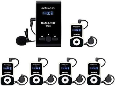 Retekess T130-T131 Sistema de Guía Turístico Inalámbrico, Tour Guide System, PLL Tecnología, 99 Canales, 60M, Audioguías para Entrenamiento de Equitación (1 Transmisor 5 Receptores)