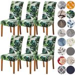 HZDHCLH Chair Covers Slipcovers 4/6 PCs Stretch Removable Washable Short Dining Chair Protector Cover Seat for Hotel,Dining Room,Ceremony (Green leaf,6 PCS)