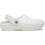Crocs Unisex-Adult Classic Lined Overpuff & Geometric Clogs, Fuzzy House Slippers, White, 11 Women/9 Men