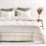 Wake In Cloud - Beige Boho Comforter Set, Aztec Diamond Shape Bohemian Pattern Printed on Ivory Cream, Soft Microfiber Bedding (3pcs, Queen Size)