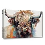 CCWACPP Colorful Highland Cow Canvas Wall Art Animal Pictures Print Abstract Highland Cattle Painting Farmhouse Bathroom Decor Frame (Highland Cattle - 3, 12x18inch (30x45cm))