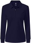 MoFiz Women's Long-Sleeve Polo Top Cotton Golf Shirts Plain Classic Pique Polo Shirts Dark Blue Size L