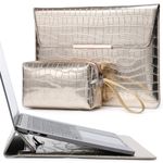 HYZUO 13.3-14 Inch Women Laptop Sleeve with Built-in Stand for MacBook Pro 14 M3/M2/M1 A2918 A2992 2024-2021, Air 13, 13.5-13.8 Surface Laptop, Case with Pouch, Crocodile Pattern Champagne Silver