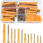 88 Pcs Wall Plugs and Screws Set(44 Masonry Self Tapping Screws, 44 Expansion Pipe Anchor Bolts), M6/M8/M10 Heavy Duty Wood Screws and Wall Plugs Kit for Brick, Concrete, Masonry, Drywall