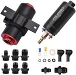 EVIL ENERGY 100 Micron Inline Fuel Filter with 6AN 8AN 10AN Adapter&Bracket Clamp Bundle with 300LPH 12V External Inline Fuel Pump Electric High Flow Universal
