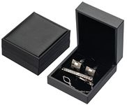 Giftop PU Leather Cufflink Tie Clip Box Cuff Links Storage Gift Box Jewelry Display Case (Black)