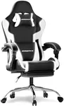 Ergonomic Gaming Chair with Footrest, Heavy Duty 330lbs Office Chair, Massage Lumbar Support, Adjustable Height & Headrest Pillow, Comfortable for Back Pain Relief, Streaming, Long Gaming, White