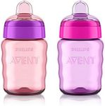 AVENT Philips My Easy Sippy Cup with Soft Spout and Spill-Proof Design, Pink/Purple, 9oz, SCF553/23 (Pack of 2)