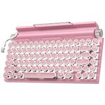 Acogedor Retro Typing Machine Keyboard, Vintage Keyboard With Blue Switches, Mechanical Keyboard For Multiple Device Gaming, For Ios (Pink), wired