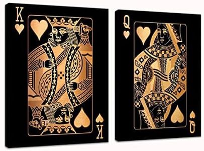 Playing Cards Wall Art Canvas Painting, Poker Queen and King Poster Picture Poker Pictures for Living Room Bedroom Bathroom Home Decor Gifts Giclee Print Framed Ready to Hang(12''W x 16''H x2)