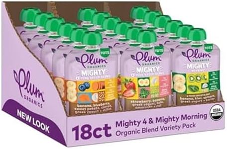Plum Organics Mighty 4 and Mighty Morning Organic Toddler Food - 4 Food Group Blend Variety Pack - 4 oz Pouch (Pack of 18) - Organic Fruit and Vegetable Toddler Food Pouch