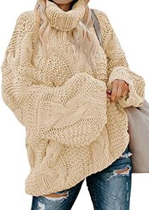 Dokotoo Women Winter Fall Holiday Warm Chunky Turtleneck Cowl Neck Balloon Long Sleeve Oversized Cable Knit Long Tunic Chunky Sweater Pullover Jumper White S