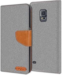 Galaxy S5 Case, Verco Protective Case for Samsung Galaxy S5 Neo, Denim Textile Book Case, Flip Case, Grey