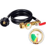 New Updated with Pressure Gauge 36" Propane Refill Adapter Hose,350PSI High Pressure Camping Grill(QCC/Type1 Inlet) 1LB Propane Gas Tank Adapter Connector with ON-Off Control Valve