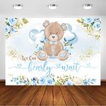 Avezano We Can Bearly Wait Baby Shower Backdrop for Boy Blue Floral Cute Bear Baby Shower Background Newborn Boy Birthday Pregnancy Announce Party Cake Table Decoration Photo Booth (7x5ft)