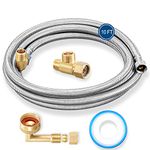 Dishwasher Installation Kit - 10 FT Stainless Steel Braided Dishwasher Hose kit,Food Grade PEX Inner Tube Dishwasher Water Line with 3/8"x3/8"x3/8" Add A Tee,3/8"x3/8"MIP Elbow,3/8"x3/4"FHT Elbow