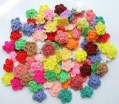 ICRAFY 's Brand 100 Pcs. Assorted Tiny Handmade Crochet Flower Fabric Cotton Satin Craft Sewing Appliques DIY Diameter 12 mm.