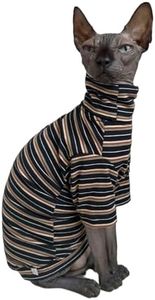 Vintage Stripes Sphynx Hairless Cats Shirt Cotton Cat Turtleneck Pet Clothes Kitten T-Shirts with Sleeves for Sphynx Cats (Vintage Black, Medium)