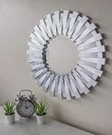 HomeZone Large Modern 50cm Round Silver Sunburst Statement Wall Mirror Decorative Wall Mounted Hanging Bathroom Bedroom Livingroom Hallway Contemporary Home Decor