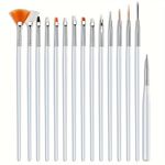 SYGA 15pcs Acrylic Nail Art Design Painting Tool Pen Polish White Nail Brush Set