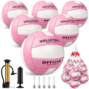 Hualleko 6 Pack Volleyballs Official Size 5 - Soft PU Leather Recreational Volleyball with Pump and Mesh Carry Bag for Indoor Outdoor Beach Pool Training Game