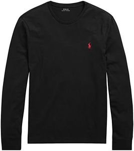 Polo Ralph Lauren Men Long Sleeve Pony Logo T-Shirt with Pocket (Black, S)