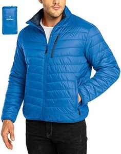 33,000ft Mens Winter Lightweight Jacket Warm Short Packable Puffer Jacket Transitional Padded Down Jacket Quilted Jacket for Men Lined for Hiking Travelling, Royalblue+Navy Blue, S