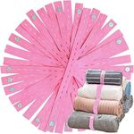 Elastic Band with Buttonholes, 20Pcs Closet Organizer for Bed Sheet, Clothes Organization System for Drawer, Blanket Storage Band, Wardrobe Space Saver for Bedding Comforter Sweater Towel, Pink