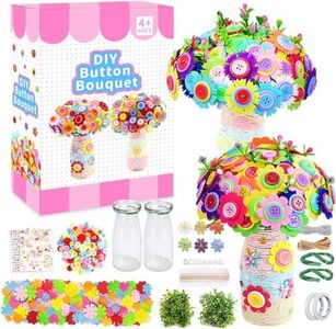 Crafts for Girls Ages 4-12 Make Your Own Flower Bouquet with Buttons and Felt Flowers, Vase Art and Craft for Children - DIY Activity Christmas Gift