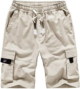 APTRO Men's Cargo Shorts Drawstring Casual Cotton Big & Tall Work Shorts Beige 5X