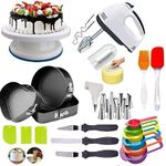 Full Baking Tools Kit-Scarlett Beater Baking Hand Mixer, 3 in 1 Multiple Cake Mould, Cake Table, 3 in 1 Knife Set, 12 Piece Nozzles, Silicon Spatula Brush, 3 Side Scraper - Multicolour